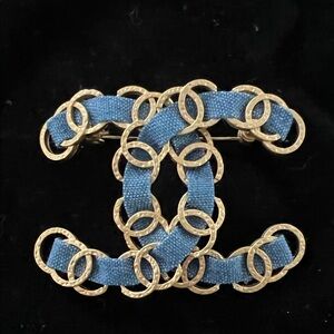 Chanel Gold and Blue Fabric Brooch